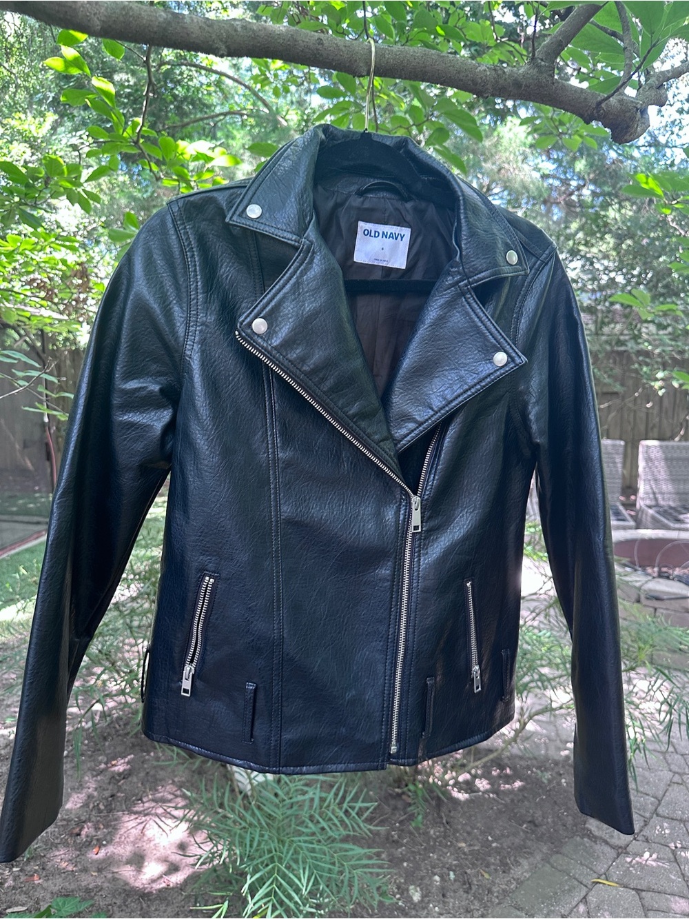 Old Navy Black Faux Leather Moto Jacket with Zippered Pockets